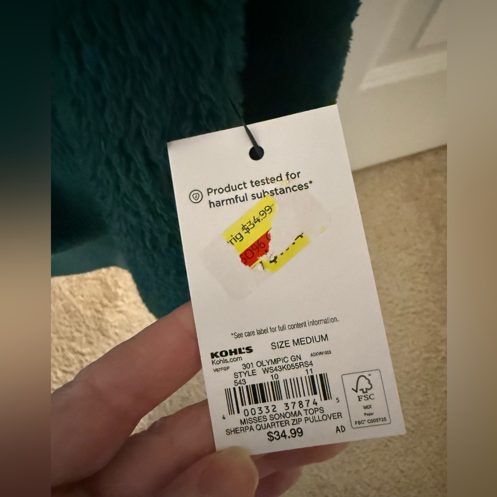 NWT Cozy Green Half-Zip pullover - Picture 2 of 3